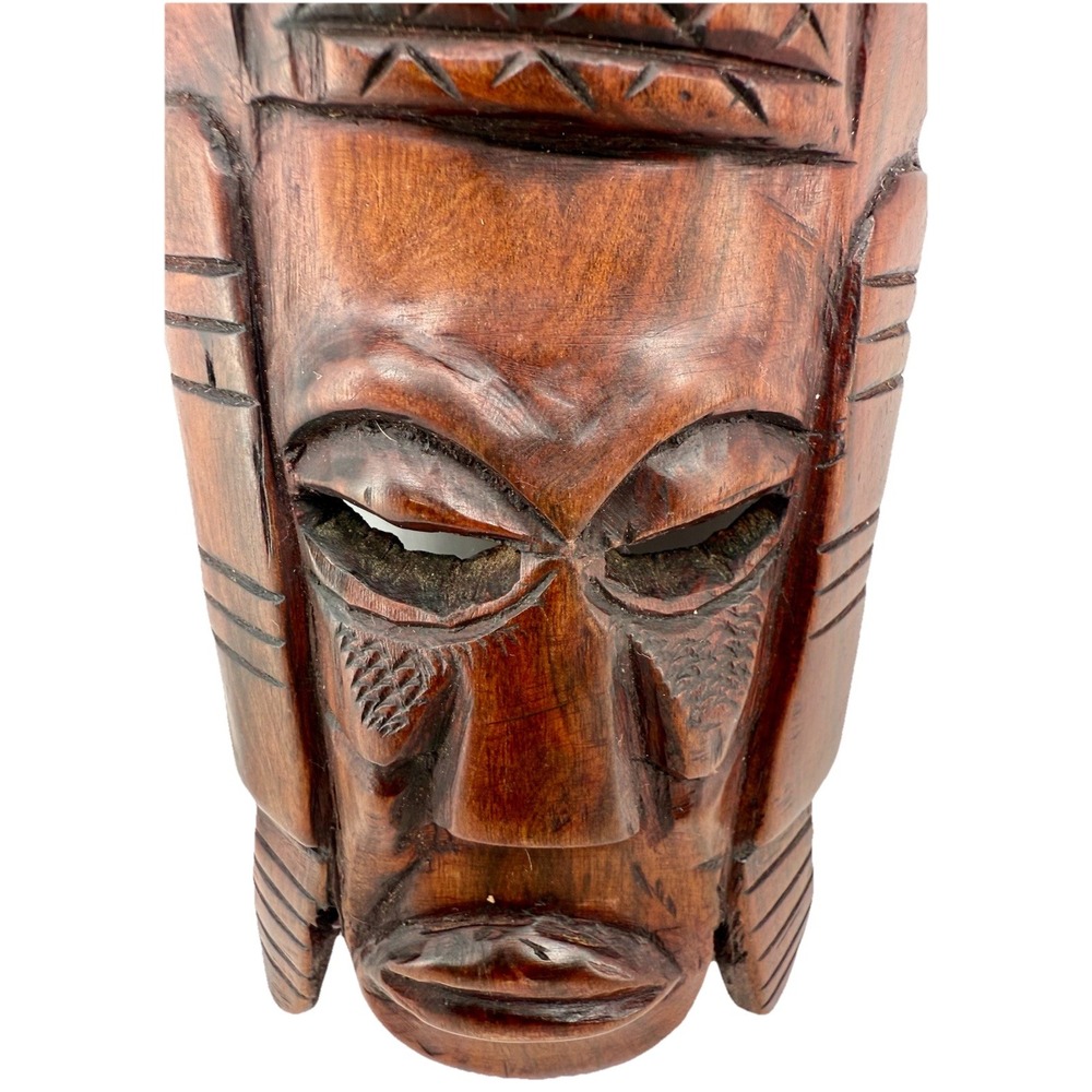 Vintage Hand Carved Wood Tiki Wall Mask 9.5" Polynesian Hawaiian Tribal‎ Decor